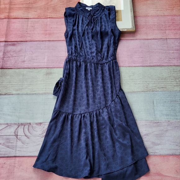 Current Air Dresses & Skirts - Current Air Navy Floral Print Asymmetrical Ruffle Hem Midi Dress Size Large